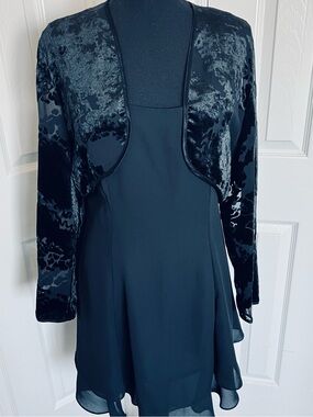 🖤 Vintage Hampton Nites Black Cocktail Dress with Sheer Bolero Size 8